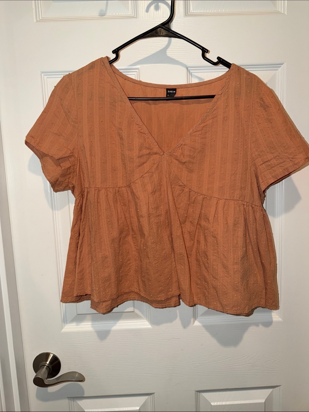 SHEIN Rust Short-Sleeve Peplum V-Neck Blouse